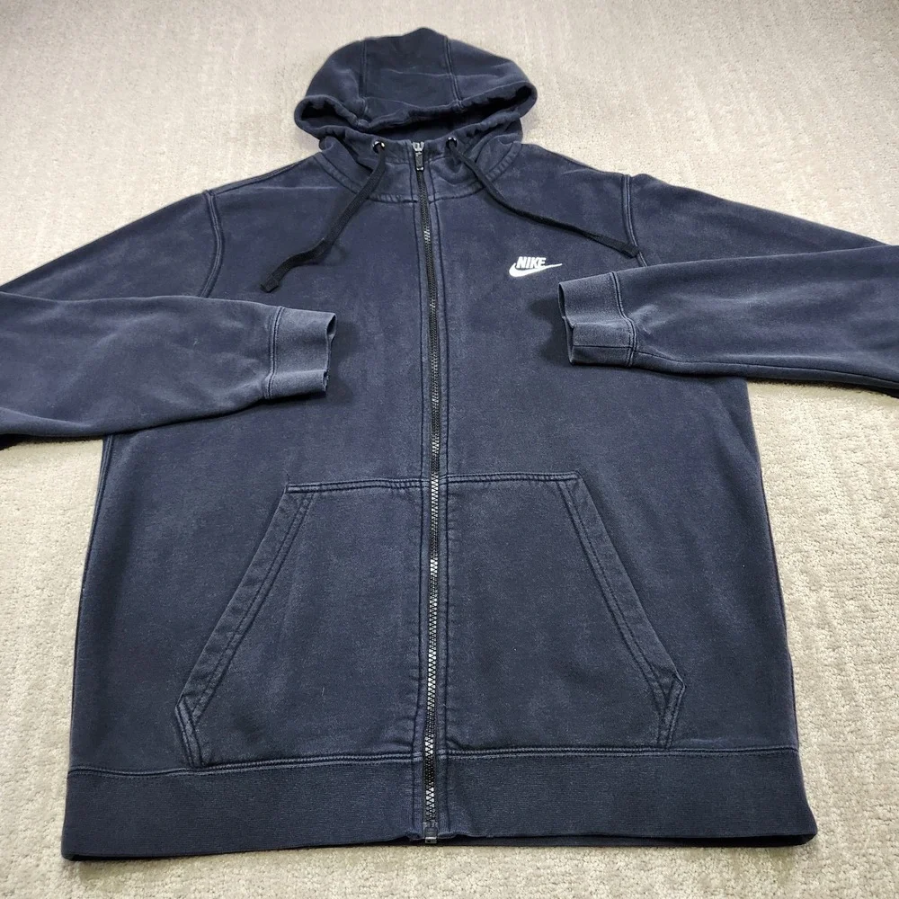 Nike Hoodie Men Large Full Zip Faded‎ Black Club Fleece Distressed Blend Retro